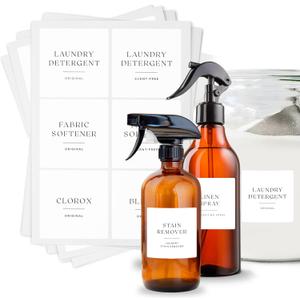 Laundry & Home Organization Labels - 30 Waterproof & Reusable Stickers for Bottles, Jars, Containers | Easy Apply, Matte Minimalist Design | Dishwasher Safe, BPA-Free | USA-Owned