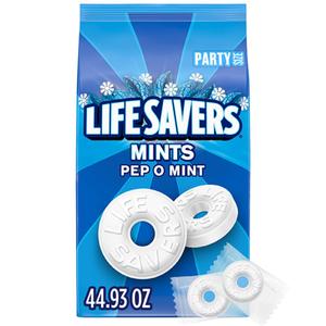 LIFE SAVERS Pep-O-Mint Peppermint Hard Candy Individually Wrapped, Party Size Bulk Hard Candy, 2.8 LB Bag (EXP 02/28/27)
