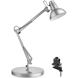 LEPOWER Metal Desk Lamp, Adjustable Goose Neck Architect Table Lamp with On/Off Switch, Swing Arm Desk Lamp with Clamp, Eye-Caring Reading Lamp for Bedroom, Study Room &Office (Silver)