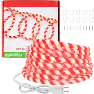 Afirst Christmas Candy Cane Rope Lights - 30FT LED Fairy Lights IP65 Waterproof Connectable Tube Lights for Outdoor Patio Garden Christmas Tree Holiday Decoration