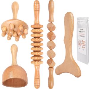 Komogir Wood Therapy Massage Tools 5-in-1 Lymphatic Drainage Massager Maderoterapia Kit Wooden Massager Body Sculpting Tools for Muscle Pain Relief, Anti-Cellulite, Body Contouring and Shaping