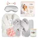 Birthday Gifts for Women,Spa Robe and Slippers Set, Bathrobe With Silky Satin Sleep Mask, Scented Candle Self Care 7 Pack Suitable for Christmas Thanksgiven Day Grey