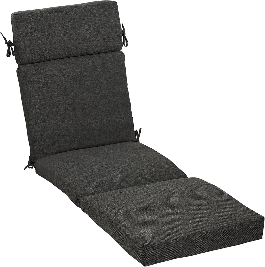 Arden Oceantex Outdoor Chaise Lounge Cushion, 72 x 21, Patio Cushion, Rain-Proof, Fade Resistant, Ink Charcoal Black
