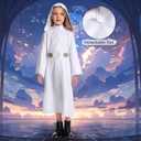 Princess Costume Kids Girls Force Knight Cosplay White Dress Belt Outfit for Birthday Halloween 120, White