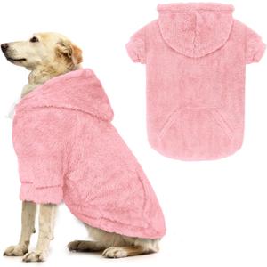 Dog Sweaters for Large Dogs,Dog Hoodie,Warm Fuzzy Fleece Sweatshirt with Hood & Pocket,Leash Hole,Cozy Cold Weather Pet Clothes Sweater Hoodie for Large Dogs(Pink,2XL) (2XL: 35-55lbs)