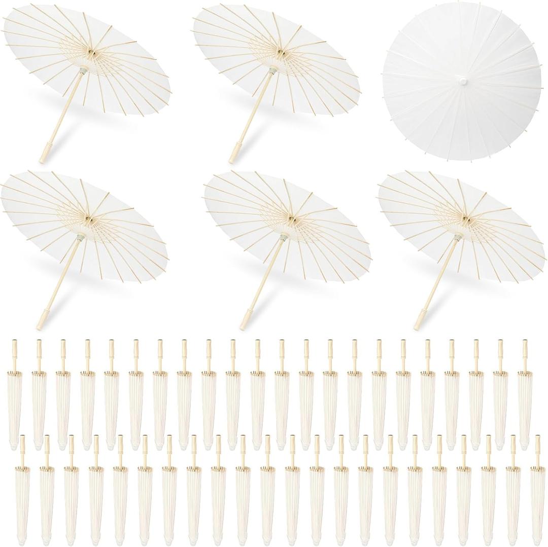 50 Pack 23.6 Inch Small White Paper Umbrellas Chinese Japanese Parasol Oiled Paper Decorative Umbrellas DIY Painting Parasol for Weddings Bridal Showers Crafts Photography Party Decor