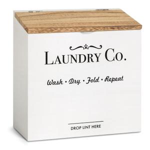 Magnetic Lint Bin for Laundry Room - Dryer Lint Bin with Lid - Wooden Lint Holder, Magnetic Lint Trash Can, Rustic Lint Box - Modern Farmhouse Laundry Room Decor, White