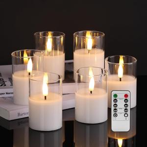 Girimax Clear Glass Flameless Votive Candles with Remote Timer, Real Wax Flickering LED Battery Candles Set of 6  2" H 3"