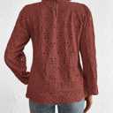 PRETTYGARDEN Tops for Women Trendy 2025 Fall Long Sleeve Blouses Dressy Casual Embroidered Eyelet Shirts Going Out Outfits (L)