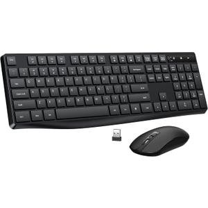 Wireless Keyboard and Mouse Combo, Lovaky 2.4G Full-Sized Ergonomic Keyboard Mouse, 3 DPI Adjustable Cordless USB Keyboard and Mouse, Quiet Click for Computer/Laptop/Windows/Mac (1 Pack, Black)