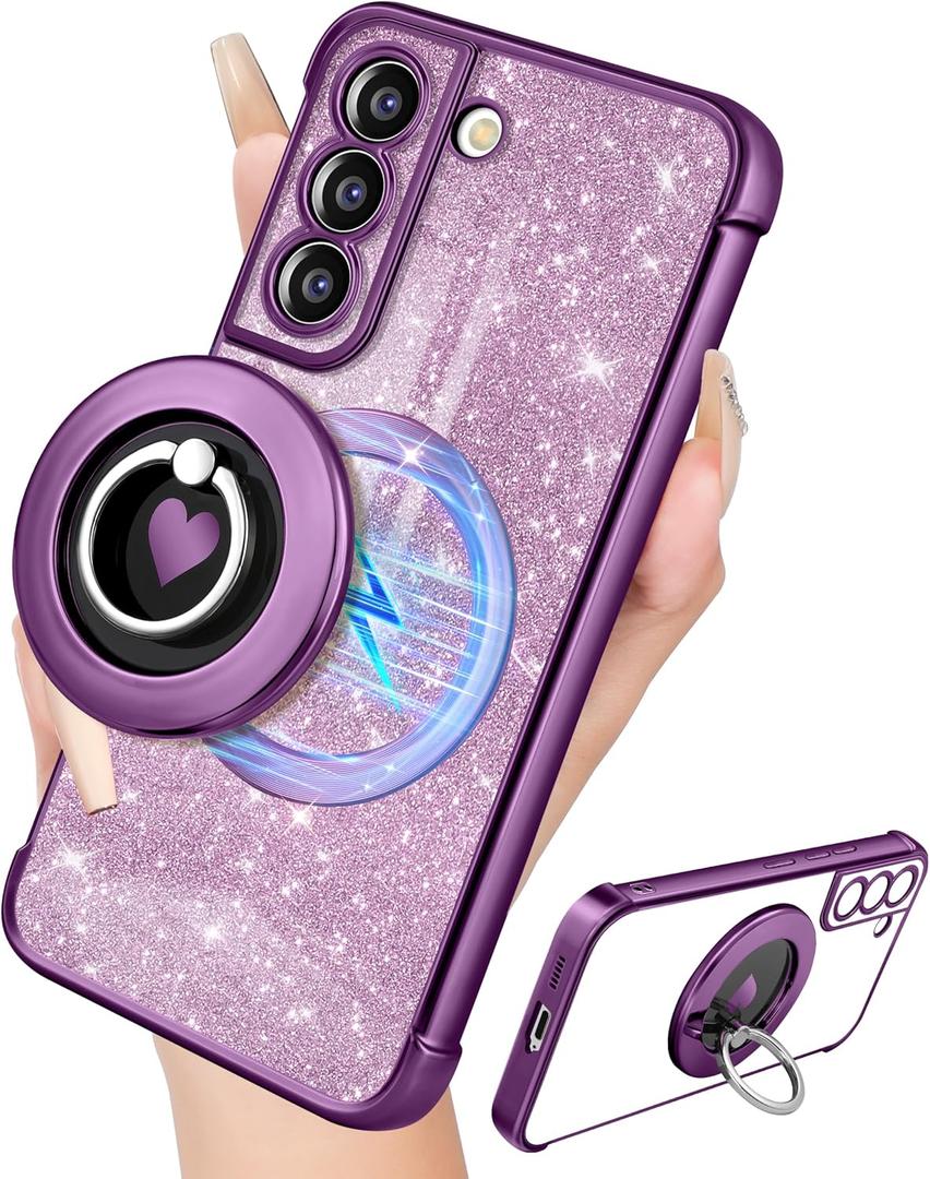 for Samsung Galaxy S21 Plus Case - Women Glitter Bling Compatible with MagSafe Ring Stand Magnetic Phone Case Cute Girls Sparkly Girly Luxury Elegant for Samsung S21 Plus Cases - Purple
