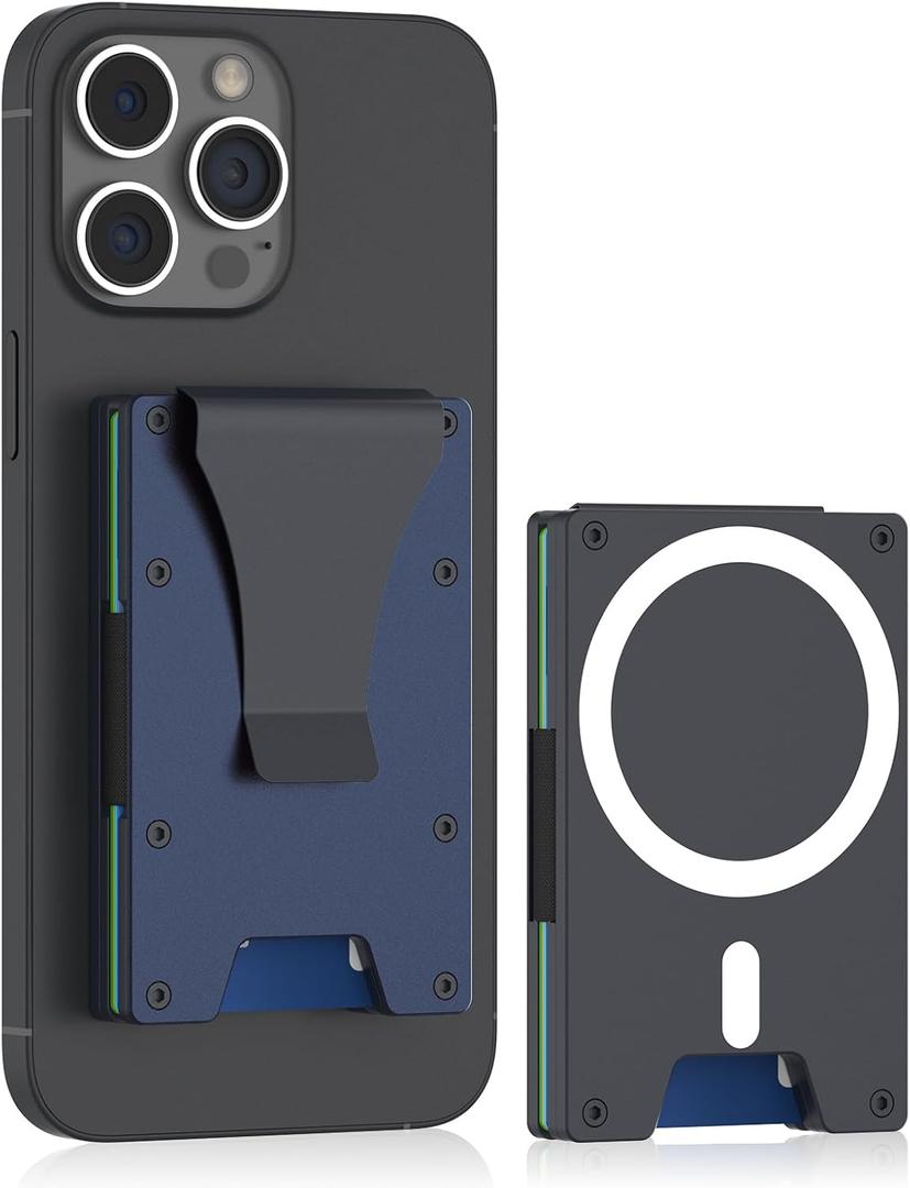 Hsypti for Magsafe Wallet, Slim Wallet for Men with Money Clip, Metal Card Holder with RFID Blocking, Minimalist Magnetic Phone Wallets Compatible with iPhone 17/16/15/14/13/12 Series (Navy)