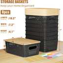 7 Pcs Plastic Storage Bins with Bamboo Lids and Labels 5.29qt Stackable Box Basket Pantry Decorative Containers, Small Storage Baskets for Desktop Organizing Shelves Bedrooms Cabinets 10*7.2*4.1"