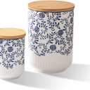Canisters Sets for the Kitchen - 2 Pcs 74/18 oz Ceramic Kitchen Containers for Countertop with Airtight Wood Lids - Flour and Sugar Containers for Coffee Tea Spice Beans Cookie Jars - Blue