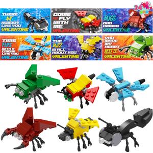 JOYIN 24 Packs Valentines Day Cards with Animal Building Blocks for Gifts Party Favor, Classroom Exchange Prize, Valentines Greeting Cards
