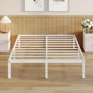 14 Inch Full Size Bed Frame No Box Spring Needed, Heavy Duty Metal Bed Frame Full with Large Underbed Storage Space, Noise Free, Easy Assembly, White