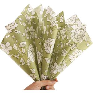 Bobobag 100 sheets Floral Tissue Paper for gift bags,20x14 inch Sage Gift Wrapping Paper for Flower Decoration Packing