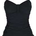 Hilor Women's 50's Retro Ruched Tankini Swimsuit Top with Ruffle Hem Bathing Suit Top Tummy Control Swim Tops (6, Black)