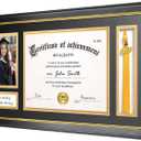 Yaetm 11x22 Diploma Frame with Tassel Holder for 8.5x11 Certificate Document & 4x6 Photo with High Definition Glass, Black Mat Over Gold Acid-free Mat, Black Graduation Frame 2026