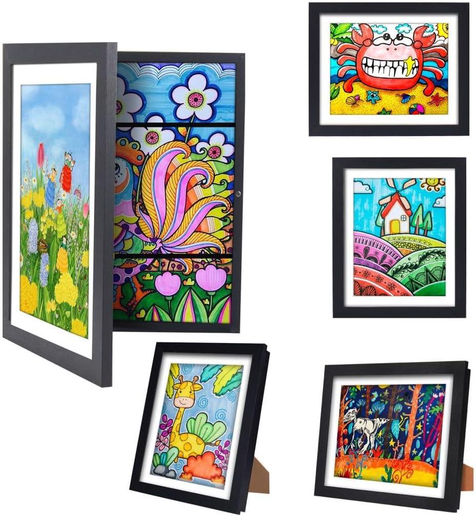 Kids Artwork Frames Changeable - Front Opening Holds 150, Children Art Projects, 10x12.5 Picture Frame for Display, With Storage (Black)