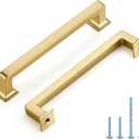 5 Pack 5 Inch Brushed Brass Cabinet Handles Solid Zinc Alloy Pulls for Kitchen Cupboard & Drawer Hardware