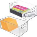 mDesign Deep Plastic Storage Organizer Container Bin, Office Organization for Filing Cabinet, Cupboard, Shelves, and Desk - Holds Notepads, Pens, Pencils, Highlighters, and Staplers - 2 Pack - Clear