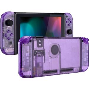 eXtremeRate DIY Replacement Shell Buttons for Nintendo Switch, Back Plate for Switch Console, Housing with Full Set Buttons for Joycon Handheld Controller - Clear Atomic Purple [No Electronics Parts]