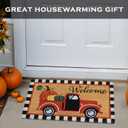 Welcome Fall Truck Door Mat 30x17 Inch, Vintage Fall Truck Decor for Covered Outdoor Area, Pumpkin Truck Decor, Vintage Coir Welcome Mat