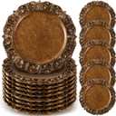 30 Pcs Antique Gold Charger Plates Bulk 13 Inch Embossed Rim Plastic Round Decorative Vintage Plates Charger for Dinner Wedding Party Event Table Setting Decoration (Vintage)