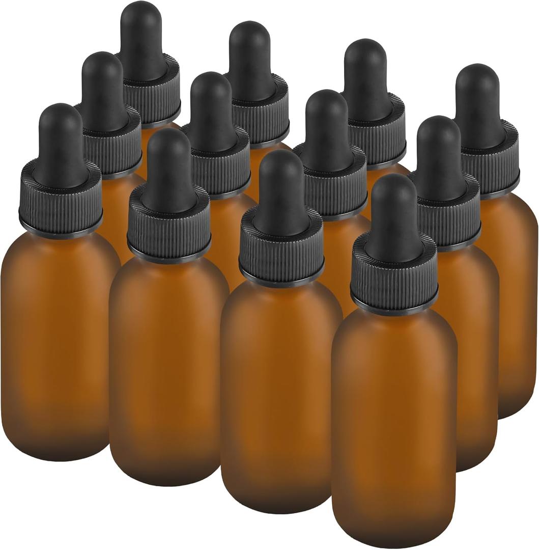 12 Pcs, 1oz Dropper Bottle, Amber Glass Eye Dropper Bottle, Tincture Bottles with Dropper, Pretty Finish, Leak-Proof Design, Stronger Suction for All Kinds of Mixed Liquids (1oz-12Pack, Amber Frosted)