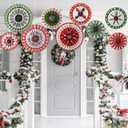 Outus 9 Pcs Ugly Sweater Christmas Hanging Decorations Ugly Sweater Paper Fans Xmas Hanging Paper Fans Candy Cane Ceiling Wall Decor for Christmas Party Classroom Birthday Party Decoration