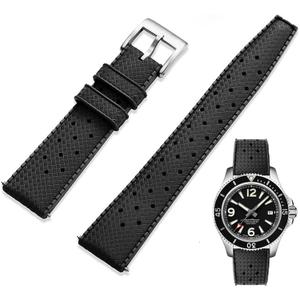 FKM Rubber Watch Strap Quick Release Tropical Style Fluororubber 18mm 19mm 20mm 21mm 22mm Soft Breathable Durable FKM Rubber Watch Band Universal Replacement Band Strap for Men Women (Black)