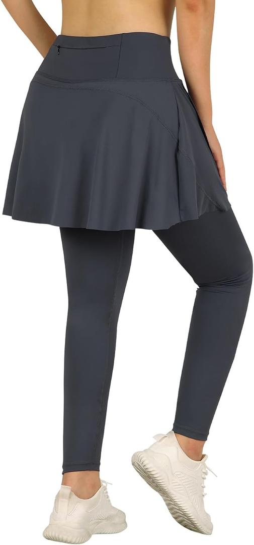 ANIVIVO Skirted Leggings for Women with Pockets, Tennis Yoga Pleated Skirt with Leggings (Small, Grey)