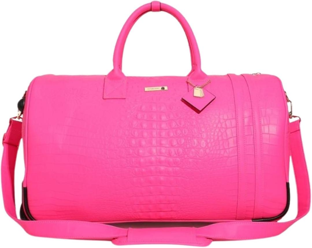 Tote&Carry Apollo 2 Large Rolling Duffle Bag with Wheels, Carry-On Roll Duffel for Travel, Gym, Sports, Daily, Weekend & All-Purpose Use for Men & Women (Crocodile Skin, Neon Pink)