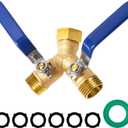 Garden Hose Splitter 2 Way, Solid Brass Water Hose Splitter with 304 Stainless Steel Handle, 3/4" GHT Thread Leak-Proof Y Valve for Outdoor Faucet Lawn, Irrigation & Washing