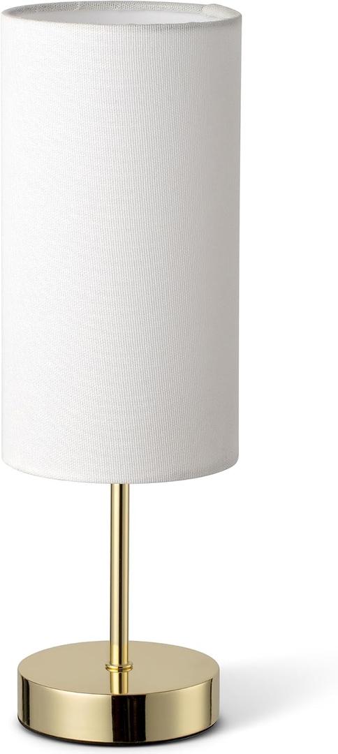 Small Nightstand Table Lamp for Bedroom, Round White Fabric Shade and Gold Metal Base, Modern Minimalist Bedside Lamps for Dresser, Living Room, Office, College Dorm, Warm Light, 5W LED Bulb Included