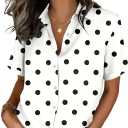 Zeagoo Button Down Shirts for Women Short Sleeve Collared Tops Dressy Casual V Neck Blouses XL