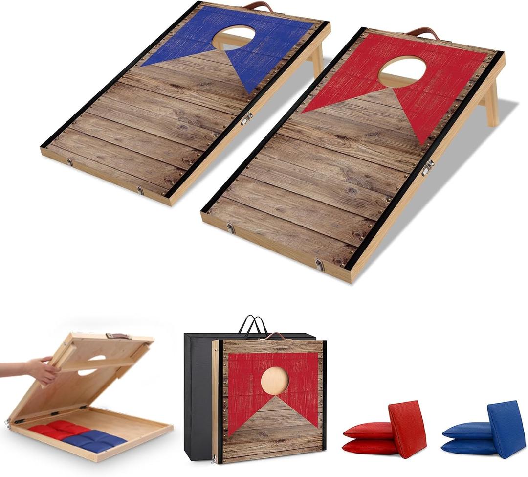 Portable Cornhole Board Set with Bean Bags 2 ft x 1 ft or 3 ft x2 ft or 10.16 * 5.04 Inch Foldable Corn Hole Games for Adults and Kids Indoor or Outdoor Corn Hole Toss Games Backyard Tarvel (Light Wood)