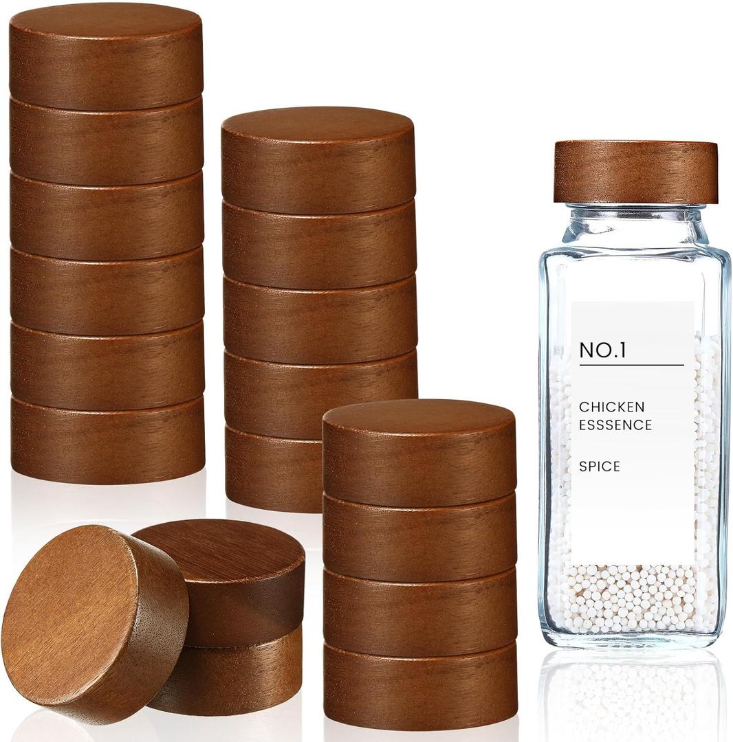 FillTouch 40 Pcs Wooden Lids for 4 oz and 8 oz Square Spice Jars Reusable Can Wooden Airtight Spice Storage Canning Lids for Nice Sealing Kitchen