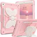 DUEDUE Case for iPad 10.2 for Kids, iPad 9th/8th/7th Generation Case, [Heavy Duty Protection] Shockproof iPad Air 3 Case with Butterfly Kickstand Pencil Holder, (Pencil/Strap NOT Included), Pink
