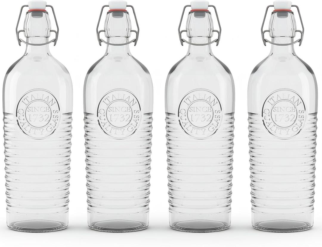 Nicunom 4 Pack Flip Top Glass Bottle, 40 Oz. / 1.2 Liter Clear Glass Pitcher Airtight Seal Swing Top Brewing Bottle for Beverages, Oils, Kombucha, Beer, Kiefer, Water, Soda