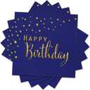 DYLIVeS Happy Birthday Napkins, Blue and Gold Foil Dots Napkins Disposable Paper Napkins for Dinner Picnic Cocktail Birthday Party Supplies Decorations for Boy Man, 6.5 x 6.5 Inch (Pack of 50)