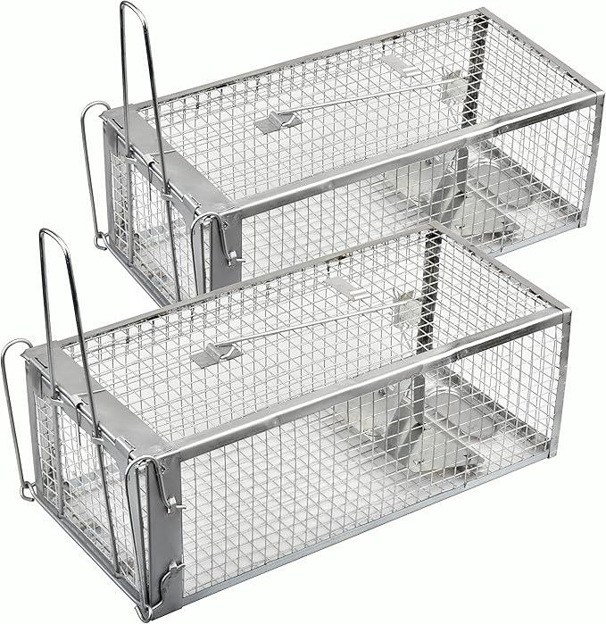 Anyhall 1-Pack Chipmunk Traps Humane Live Mouse Rat Cage Traps for Indoor and Outdoor Use (Silver)