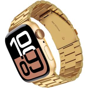 Gold Watch Band 46mm 49mm 45mm 44mm 42mm for Apple Watch, Stainless Steel Watch Bands Compatible with iWatch Band Series 10/Ultra 2/Ultra/9/8/7/SE/6/5/4/3/2/1, for Women Men, Gold