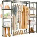 Neprock Portable Closet Wardrobe, Metal Clothing Rack with 8 Shelves & 1 Hang Rod, Free Standing Closet Rack for Hanging Clothes Closet Organizers and Storage, 63"*63"*12", Black (X-Large)