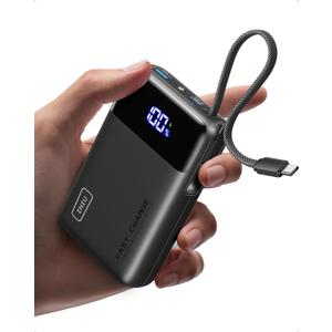 INIU 45W Portable Charger, Smallest 20000mAh Power Bank with Build in USB-C Cable, Fast Charging USB C in&Out Battery Pack, Travel Phone Charger for iPhone 17 16 15 Air Samsung S25 S24 Google iPad etc