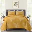 DJY Yellow Quilt Set Queen Size Branch Botanical Pattern Bedspread Coverlet Set, 3 Pieces Yellow Tree Floral Quilt Bedding Set, Soft Lightweight Microfiber Bed Cover Summer Bedding Set, 96''x90''