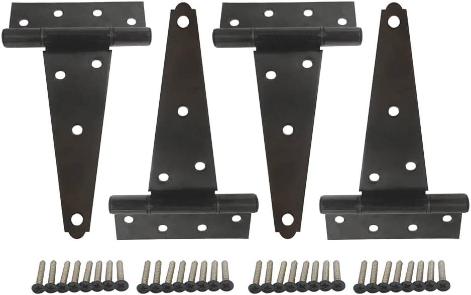 QCAA Stainless Steel Extra Heavy Tee Hinge, 6" x 2.5mm, with Stainless Screws & Hinge Pin, Black Coated, 4 Pack