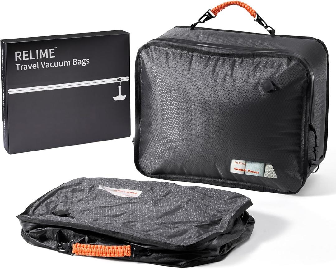 Relime Apex Series Vacuum Bags for Travel Luggage, 180° Open, Reusable Compression Bags for Carry On Suitcases and Backpack, Vacuum Seal Packing Cube for Cloth (2Large No Pump)