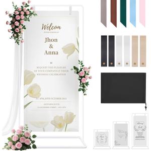 Wedding Welcome Sign Stand Holder - Adjustable Easel for Wedding Signs Stand & Seating Charts, Metal Easel Stand for Sign Reception Display, White Welcome Hanging Sign Holder for Party, Events